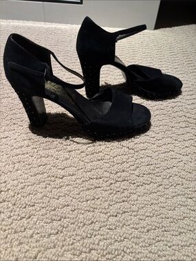 Salvatore Ferragamo Black Suede Studded Platform Heels